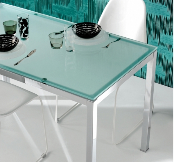 Table 4 pieds Kuadro verre pedrali acier satiné acier