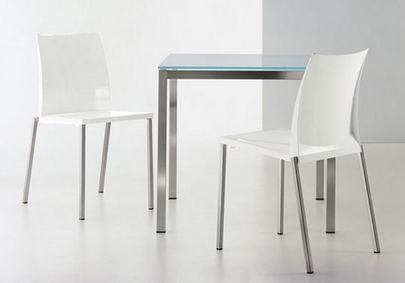 Table 4 pieds Kuadro verre pedrali acier satiné acier