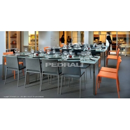 Table 4 pieds Logico Pedrali inox verre 