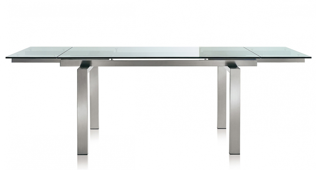 Table 4 pieds Magic Pedrali acier satiné inox verre rectangulaire 