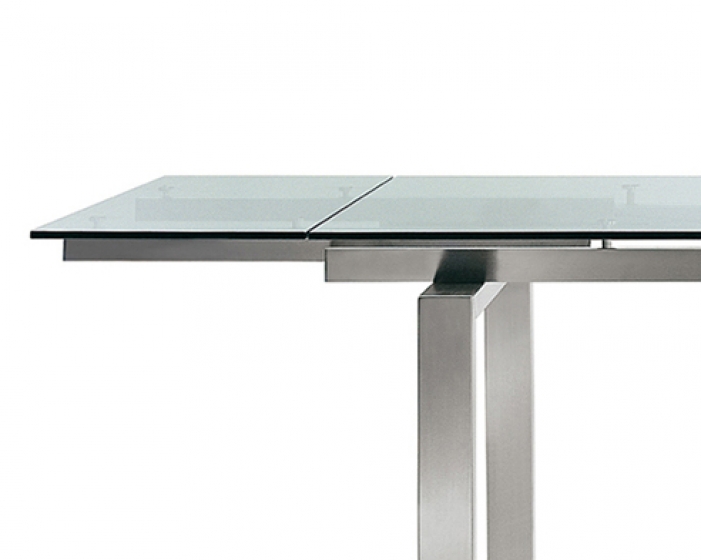 Table 4 pieds Magic Pedrali acier satiné inox verre rectangulaire 
