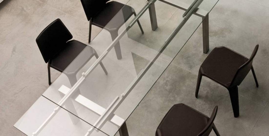 Table 4 pieds Magic Pedrali acier satiné inox verre rectangulaire 