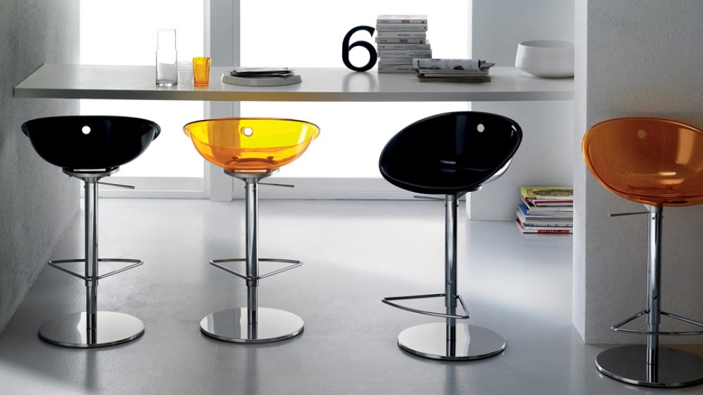 Tabouret Gliss Pedrali assise garnie pivotant cuir naturel Plaza mobilier
