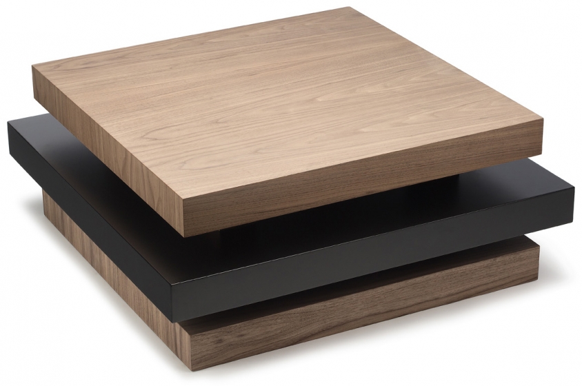 Plateau de table épais design relief lignes droites avec une épaisseur 6 cm plaqué bois