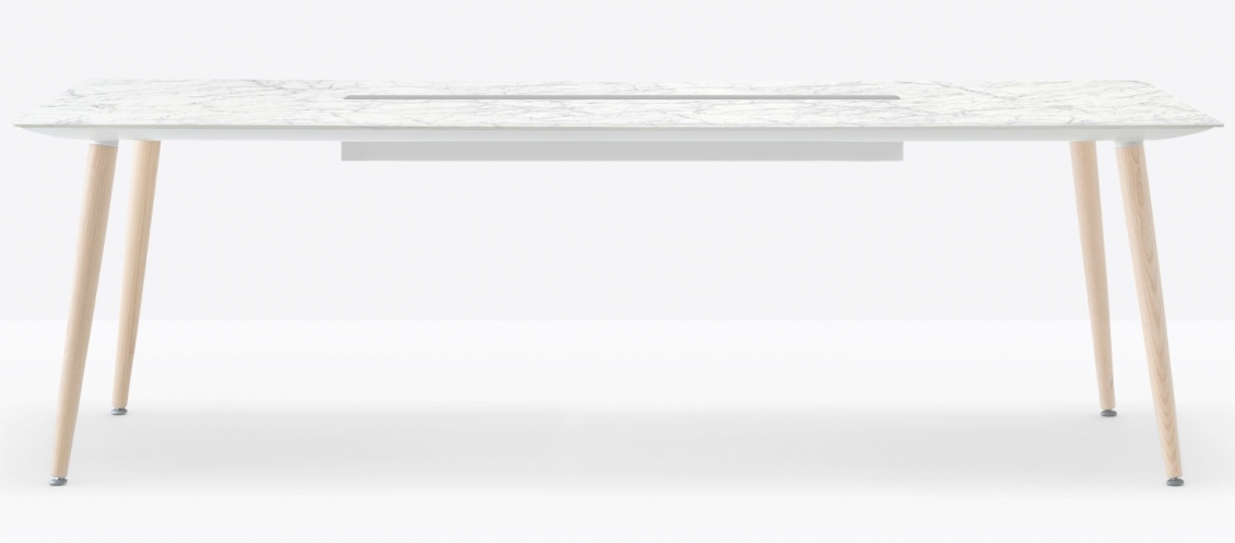 Table design bois 4 pieds Babila Pedrali frene Plateau Fenix bois multiplis plateau design marbre 