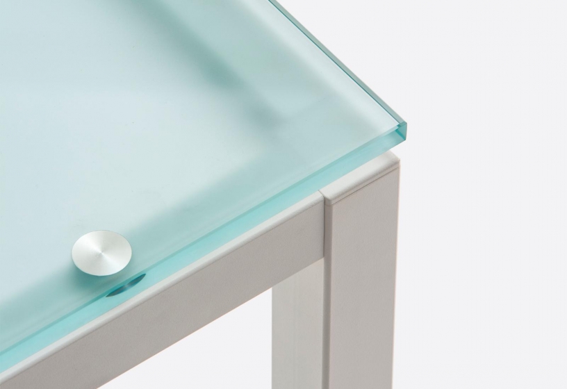 Table 4 pieds Kuadro verre pedrali acier satiné acier