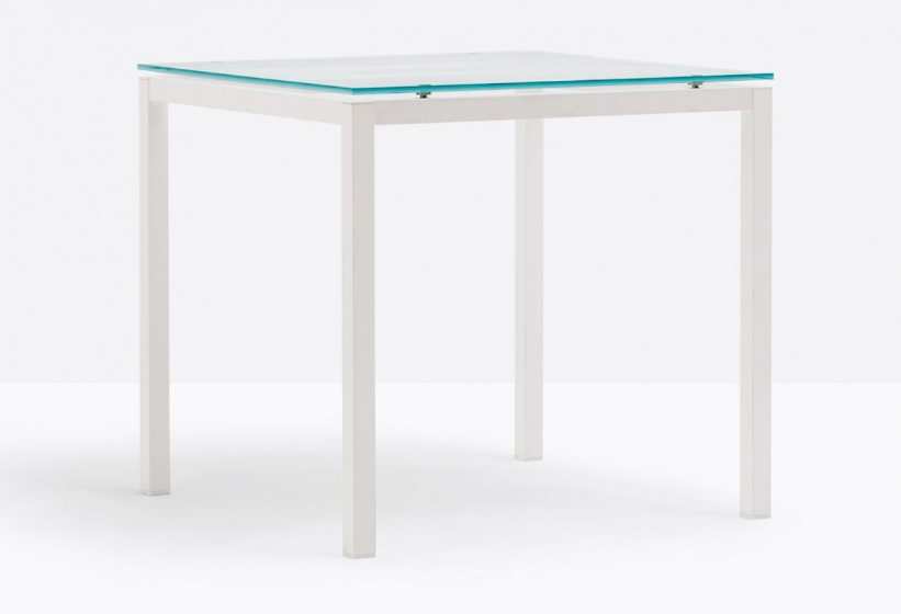 Table 4 pieds Kuadro verre pedrali acier satiné acier