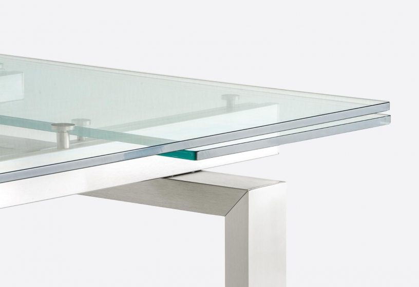 Table 4 pieds Magic Pedrali acier satiné inox verre rectangulaire 