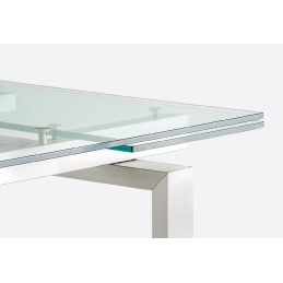 Table 4 pieds Magic Pedrali acier satiné inox verre rectangulaire 