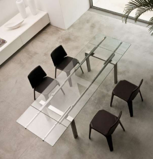 Table 4 pieds Magic Pedrali acier satiné inox verre rectangulaire 