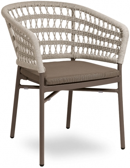 Fauteuil Bled léger et empilable pour restaurant et terrasse de luxe authentique et naturel avec coussin taupe crème