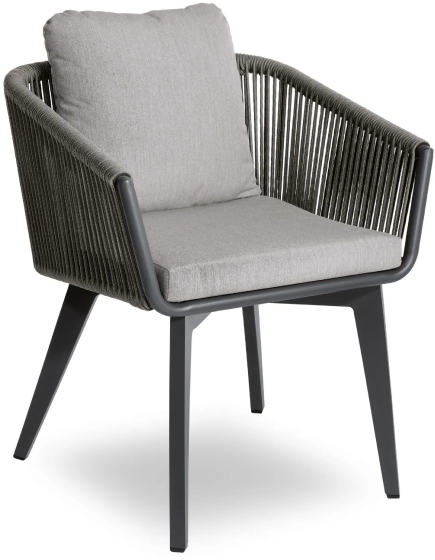 Fauteuil lady léger pour restaurant et terrasse de luxe design et élégant avec coussin beige gris Dossier recouvert de corde