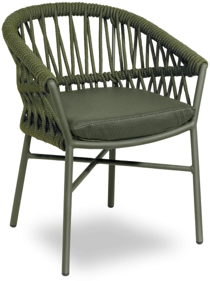 Fauteuil Method léger et empilable pour restaurant et terrasse design et élégant en corde avec coussin vert blanc noir recouv