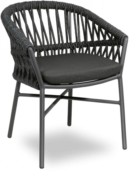 Fauteuil Method léger et empilable pour restaurant et terrasse design et élégant en corde avec coussin vert blanc noir recouv