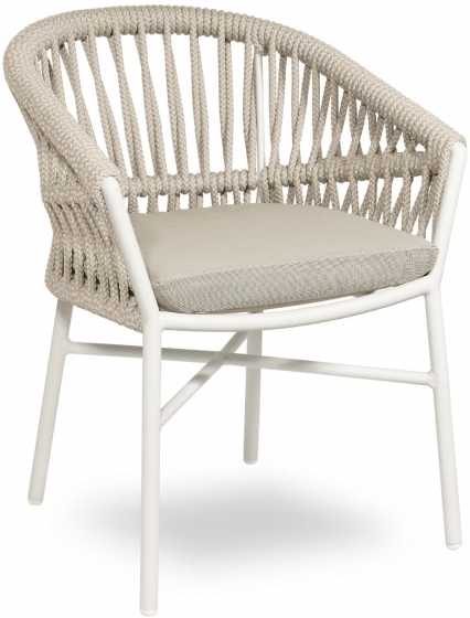 Fauteuil Method léger et empilable pour restaurant et terrasse design et élégant en corde avec coussin vert blanc noir recouv