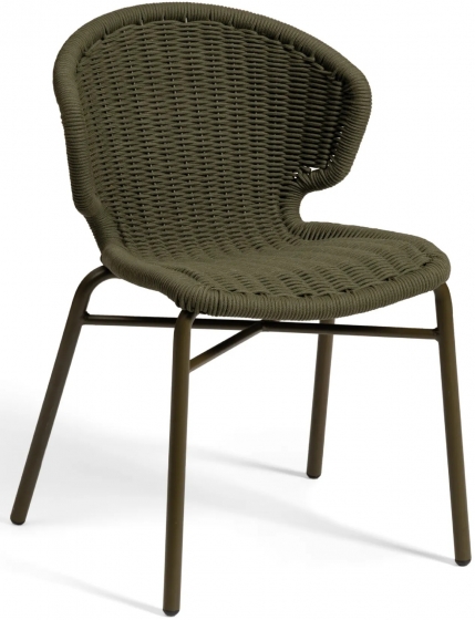 Chaise Orly légere et empilable pour restaurant et terrasse design et élégant en corde tressé a la main vert blanc noir 