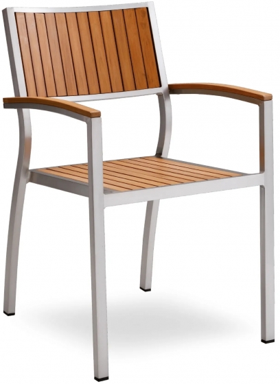 Fauteuil Bavaria aluminium brossé et anodisé, satiné. Les assises et les dossiers Tech-no wood teck contral vieilli ou huilé em