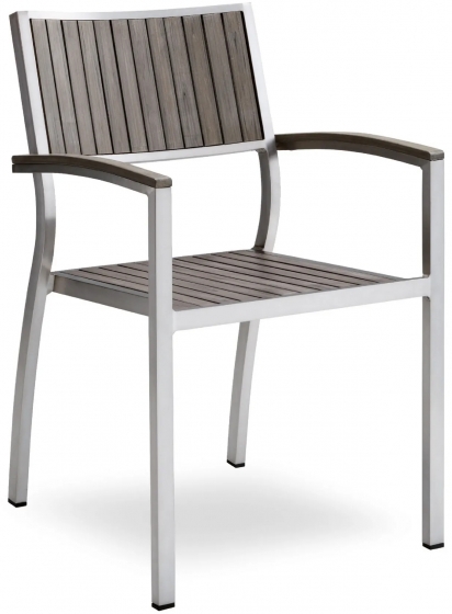Fauteuil Bavaria aluminium brossé et anodisé, satiné. Les assises et les dossiers Tech-no wood teck contral vieilli ou huilé em