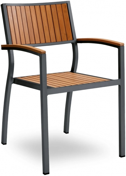 Fauteuil Bavaria aluminium brossé et anodisé, satiné. Les assises et les dossiers Tech-no wood teck contral vieilli ou huilé em