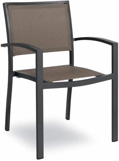  Fauteuil Bridge Méditerranée alu et en toile pour terrasse de restaurant ou buvette empilable noir taupe ou blanc 