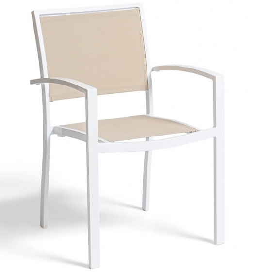 Fauteuil Bridge Méditerranée alu et en toile pour terrasse de restaurant ou buvette empilable noir taupe ou blanc 