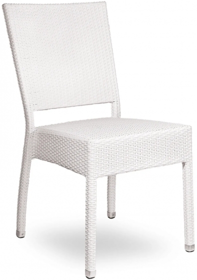 Chaise Music tressé wicker en fibre plat . Empilable blanc ou noir . idéal pour terrasse 