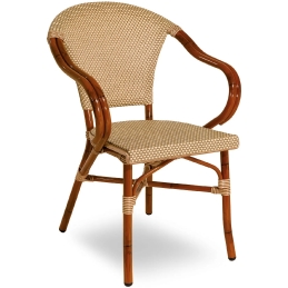 Fauteuil Bridge Sienna bistro Finition laqué bambou look décor peint imitation bambou rotin empilable café chocolat miel 