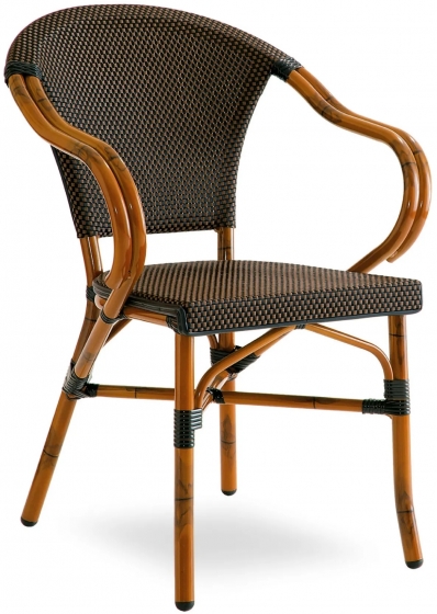 Fauteuil Bridge Sienna bistro Finition laqué bambou look décor peint imitation bambou rotin empilable café chocolat miel 
