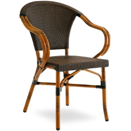 Fauteuil Bridge Sienna bistro Finition laqué bambou look décor peint imitation bambou rotin empilable café chocolat miel 