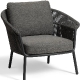 Fauteuil lounge, Lake, Dossier: corde; Fonction: empilable; Structure: aluminium laqué peint; Assise: coussin garni;