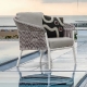 Fauteuil lounge, Lake, Dossier: corde; Fonction: empilable; Structure: aluminium laqué peint; Assise: coussin garni;