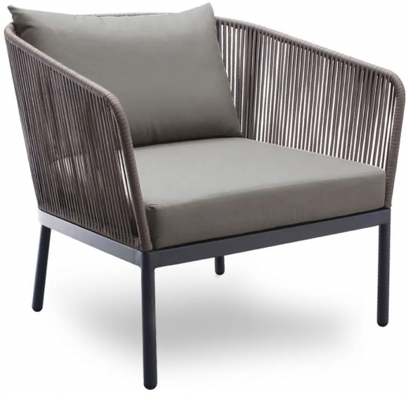 Fauteuil lounge, Bergen, Dossier: corde; Structure: aluminium laqué peint; Assise: coussin garni;