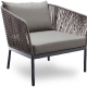 Fauteuil lounge, Bergen, Dossier: corde; Structure: aluminium laqué peint; Assise: coussin garni;