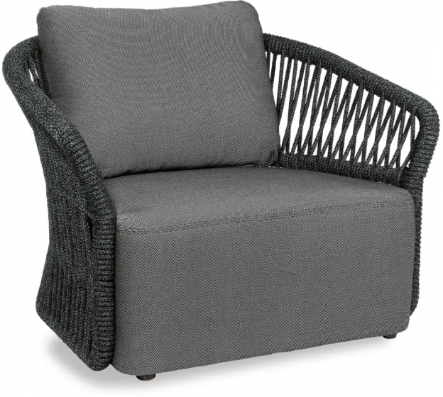 Fauteuil lounge, Method, Dossier: corde; Structure: aluminium laqué peint; Assise: coussin garni;