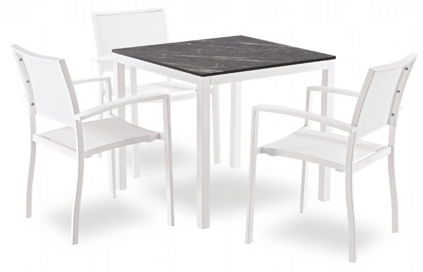  Fauteuil Bridge Méditerranée alu et en toile pour terrasse de restaurant ou buvette empilable noir taupe ou blanc 