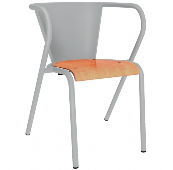 Fauteuil Bridge 5008 bois Adico Dossier: metal; Fonction: empilable x 8; Structure: acier laqué, aluminium; Assise: bois; Couleu