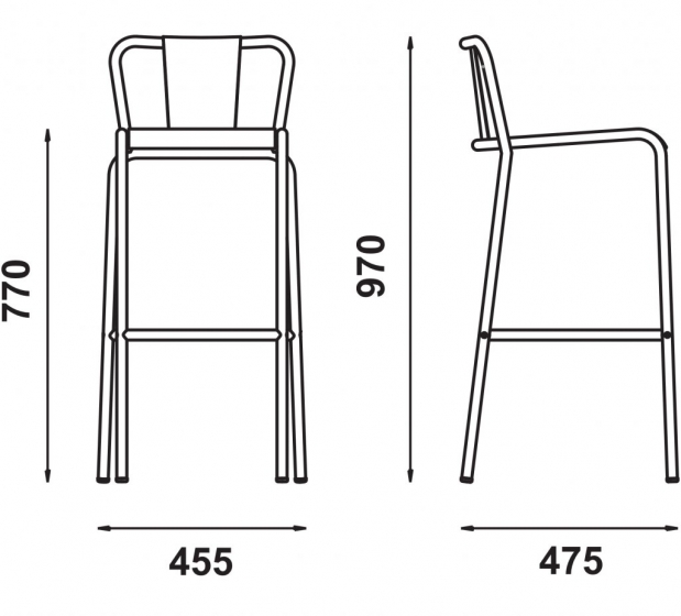 Chaise haute 786 B Adico Dossier: metal; Fonction: empilable x 4; Structure: acier laqué; Assise: metal; Couleur: aux choix pers