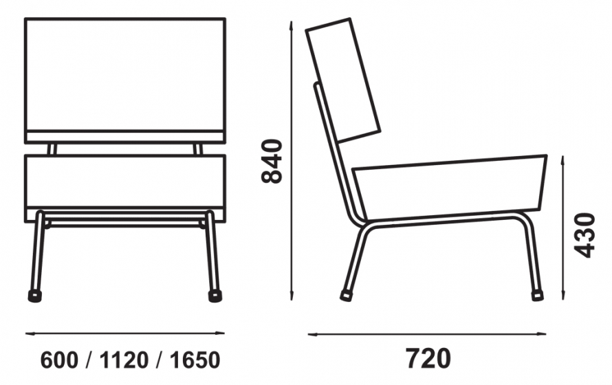 Canapé 745-Out Adico Dossier: garni, toile textylene lavable; Structure: acier laqué; Assise: garnie, toile textylene lavable; C