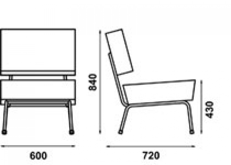 Chauffeuse 745-Out Adico Dossier: garni, toile textylene lavable; Structure: acier laqué; Assise: garnie, toile textylene lavabl