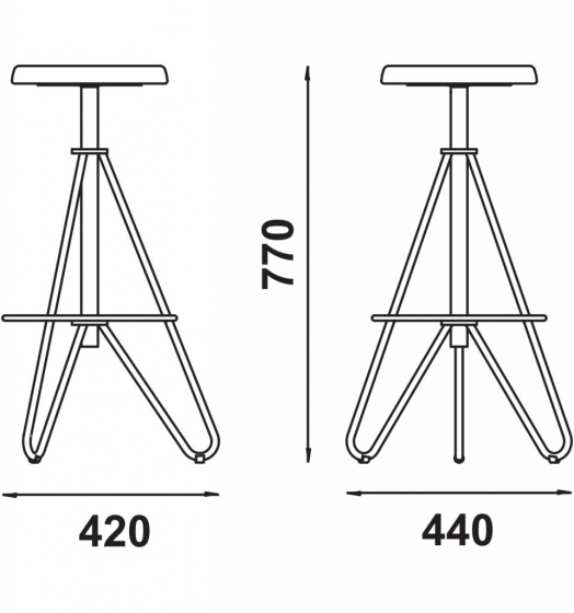 Tabouret 274-B Adico Structure: acier laqué; Assise: garnie, bois; Couleur: aux choix personnalisable avec, touche, structure, i