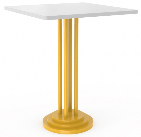 Table guéridon 282 Adico Structure: acier chromé, acier laqué; Couleur: aux choix personnalisable; Base pieds: fonte, ronde; Col